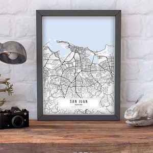San Juan White Map Poster, San Juan Home Decor, San Juan Classic Map, Puerto Rico Map Poster, San Juan Canvas Print