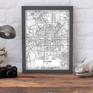 Beijing City Map Poster: Minimalist Black and White China Art