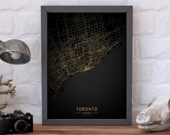 Pôster do mapa de Toronto, decoração de arte de parede do Canadá, mapa da cidade de Toronto, impressão de mapa de Toronto, mapa de Toronto Glitter dourado e preto, impressão de mapa de Ontário