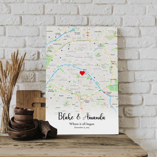 Where we met map, Valentines day gift for him, Wo alles begann, engagement gift, first meeting, where it all began Valentines Day Gift