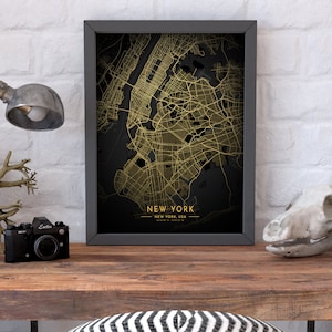 New York kaart, New York kaart poster, New York gouden kaart poster, New York City kaart, Manhattan kaart afdrukken, NYC kaart afdrukken, Manhattan poster, NY kaart