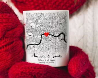 Personalized Where We Met Map Coffee Mug - Engagement Gift