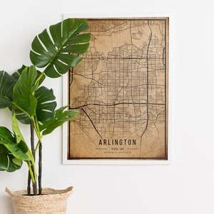 Arlington Vintage Map Poster, Arlington Old Map, Grunge Arlington Map, Texas Old Decor, Arlington City Maps Canvas Print