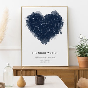 Herz Sternenkarte, Personalisierte Sternenkarte nach Datum, Personalisiertes Geburtstagsgeschenk, Nachthimmel Geburtstagsgeschenk, Valentinstag Geschenk