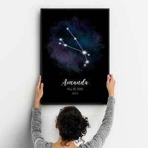 Ram Poster Aquarel, Zodiac Print Poster, Nieuwe Baby Cadeau, Ram Sterrenbeeld, Aangepaste verjaardagscadeau, Astrologie Posters Valentijnsdag Cadeau