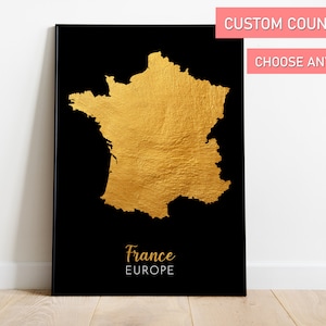 Affiche de carte de pays personnalisée, carte noire d’or d’état, art mural contemporain, cadeau de carte de pays, cadeaux de carte de voyage personnalisés, cadeau de départ