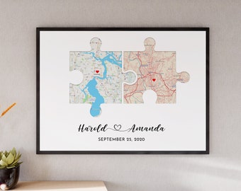 Map Puzzle Print, Going Away Gift, Unique Wedding Gift, Long Distance Relationship, Husband Gift, Gifts For The Couple, Anniversary Gift