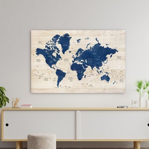Tela de mapa mundial, pôster de mapa mundial, mapa de viagens em família, impressão ou tela de mapa mundial em aquarela