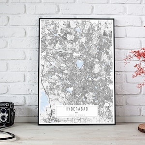 Cartaz do mapa de Hyderabad, cartaz do mapa da cidade de Hyderabad, sinal da cidade de Hyderabad, cartaz do mapa da Índia, cartaz de Hyderabad impressão em tela