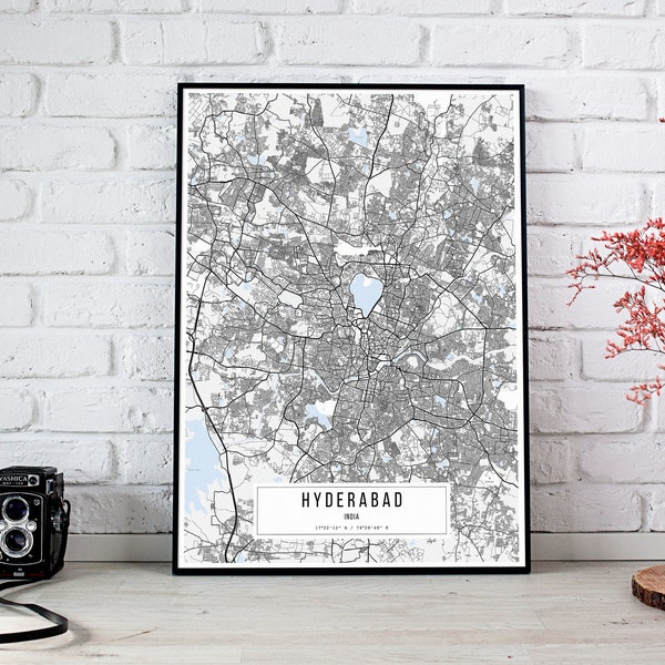 Hyderabad Map Poster, Hyderabad City Map Poster, Hyderabad City Sign, India Map Poster, Hyderabad Poster Canvas Print