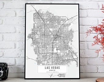 Las Vegas White Map Poster, Las Vegas Home Decor, Las Vegas Classic Map Poster, Nevada Map Poster, Las Vegas City Maps Canvas Print