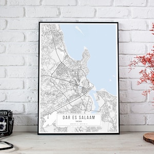 Affiche de carte de Dar es Salaam, Affiche de carte de la ville de Dar es Salaam, Panneau de la ville de Dar es Salaam, Affiche de la carte de la Tanzanie, Carte de la ville natale de Dar es Salaam