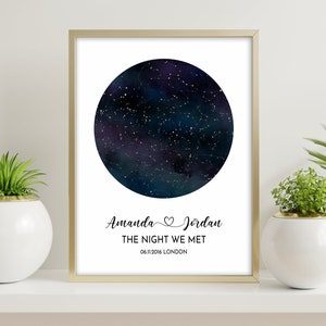 Stampa personalizzata della mappa stellare, Poster del cielo notturno, Regalo per il marito, Le stelle del nostro primo appuntamento, La notte in cui ci siamo incontrati, Mappa stellare d'oro, Stelle alla nascita, Stelle all'appuntamento