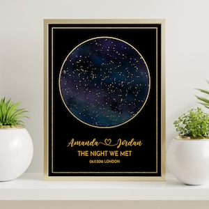 Stampa personalizzata della mappa stellare, poster del cielo notturno, mappa del luogo in cui ci siamo incontrati, regalo di San Valentino la notte del nostro incontro, mappa stellare d'oro, stelle nella data di nascita
