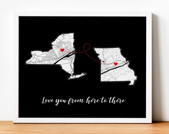 Going Away Gift, Custom Moving Away Gift Print, Best friend Gift, Long Distance Relationship, Two State Map, Family Gift, Far Away Gift