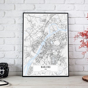Affiche de carte de Nanjing, Affiche de carte de la ville de Nanjing, Panneau de la ville de Nanjing, Affiche de carte de Chine, Impression sur toile d’affiche de Nanjing, Carte de la ville natale de Nanjing