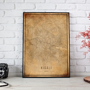 Kigali Vintage Karte Poster, Kigali Alte Karte, Grunge Kigali Karte, Kigali Altes Dekor, Ruanda Rustikale Wandkunst, Kigali Stadtplan