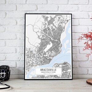 Brazzaville kaart poster, Brazzaville stadskaart poster, Brazzaville stad teken, Congo kaart poster, Brazzaville poster canvas print, woonplaats kaart