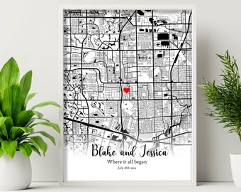 Where it all began Anniversary gift Where we met map Moving Away Engagement first meeting Our first date map Valentines Gift Cute present