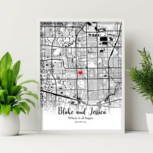 Where it all began Anniversary gift Where we met map Moving Away Engagement first meeting Our first date map Valentines Gift Cute present