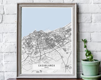 Casablanca Map Poster, Casablanca City Map Poster, Casablanca City Sign, Morocco Map Poster, Casablanca Poster Canvas Print, Hometown Map