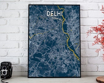 Delhi India Map Art Print: Modern City Poster