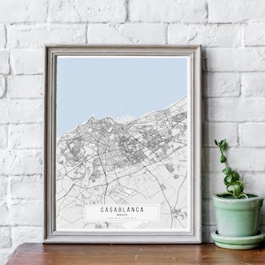 Affiche de carte de Casablanca, Affiche de carte de la ville de Casablanca, Panneau de la ville de Casablanca, Affiche de la carte du Maroc, Impression sur toile de l’affiche de Casablanca, Carte de la ville natale
