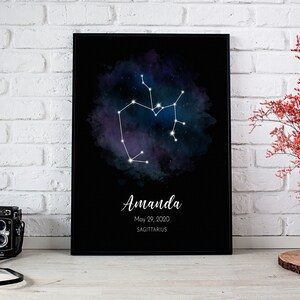 Schütze Sternzeichen Poster Aquarell, Sternzeichen Druck Poster, Neues Baby Geschenk, Schütze Sternzeichen, Personalisiertes Geburtstagsgeschenk, Astrologie Poster