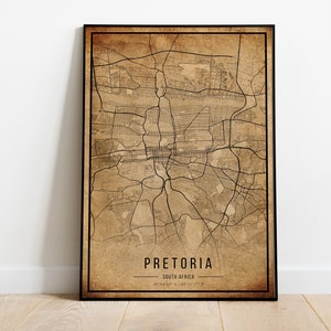 Pretoria Vintage Karte Poster, Pretoria Alte Karte, Grunge Pretoria Karte, Pretoria Altes Dekor, Südafrika Rustikale Wandkunst, Pretoria Stadtplan
