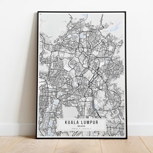 Kuala Lumpur kaart poster, Kuala Lumpur stadskaart poster, Kuala Lumpur stad teken, Maleisië kaart poster, Kuala Lumpur poster canvas print