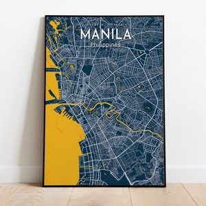 Manila Blue Map Poster, Manila City Modern Map Print, Manila City Sign, Filipijnen Kaart Canvas Print, Manila Home Poster, Universeel Cadeau