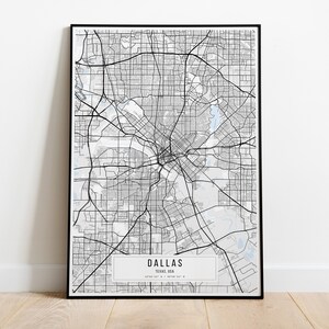 Dallas White Map Poster, Dallas Home Decor, Dallas Classic Map Poster, Texas Map Poster, Dallas City Maps Canvas Print