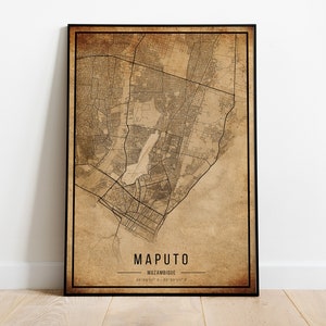 Maputo Vintage Map Poster, Maputo Old Map, Grunge Maputo Map, Maputo Old Decor, Mozambique Rustic Wall Art, Maputo City Map