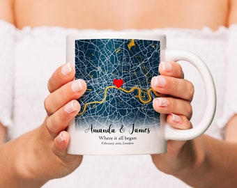 Custom Map Location Coffee Mug: Personalized Engagement Gift