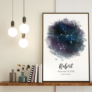 Póster personalizado del signo zodiacal, póster impreso del zodiaco, nuevo regalo para bebés, signo de estrella de Géminis, regalo de cumpleaños personalizado, póster de astrología
