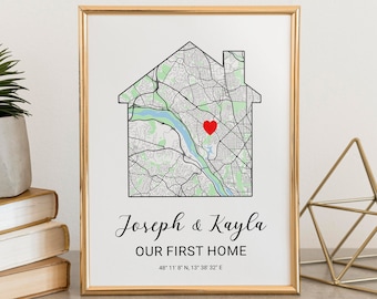 Personalized Home Map Print, First Home Gift, Housewarming Gift