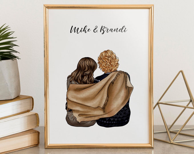 Personalized couple portrait print, Personalized couple portrait print for newlywed gift for couple Valentines Day Gift