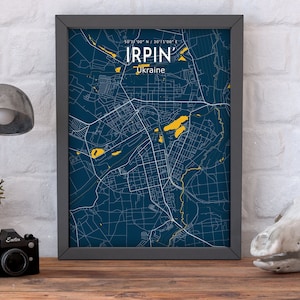 Irpin Map Poster, Irpin City Blue Map Poster, Irpin City Sign, Ukraine City Map Print, Irpin Posters, Ukraine Posters, Ukraine Map