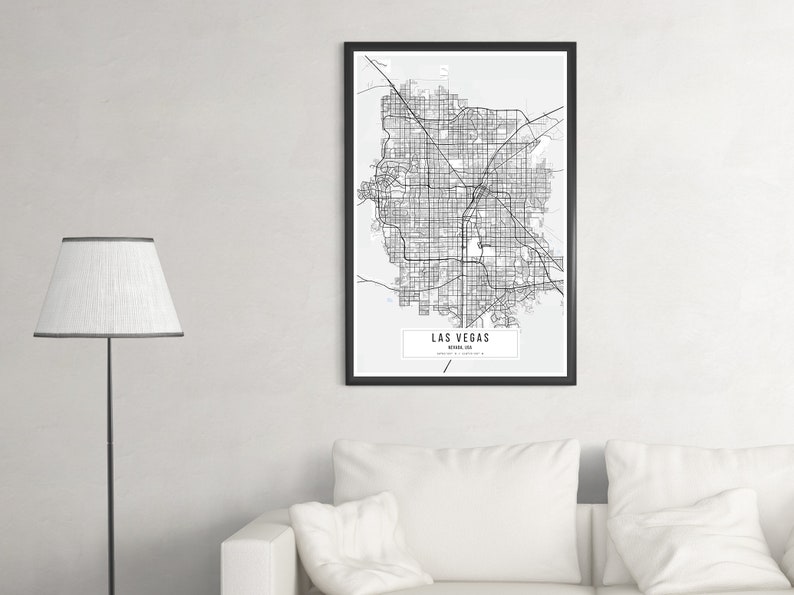 Las Vegas White Map Poster Las Vegas Home Decor Las Vegas Etsy