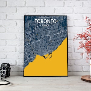 Affiche de carte bleue de Toronto, affiche de carte bleue de la ville de Toronto, panneau de la ville de Toronto, carte du Canada imprimable, affiche de la maison de Toronto