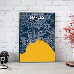 Napels blauwe kaart poster, Napels stad blauwe kaart poster, Napels stad teken, Italië kaart canvas print, Napels Home poster