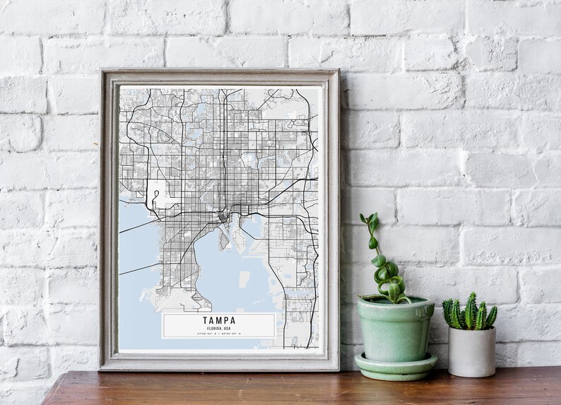 Tampa White Map Poster Tampa Home Decor Tampa Classic Map Etsy