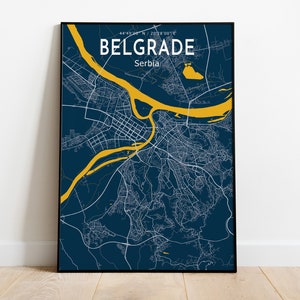 Cartaz do mapa azul de Belgrado, cartaz do mapa azul da cidade de Belgrado, sinal da cidade de Belgrado, mapa da Sérvia, impressão em tela, pôster de casa de Belgrado