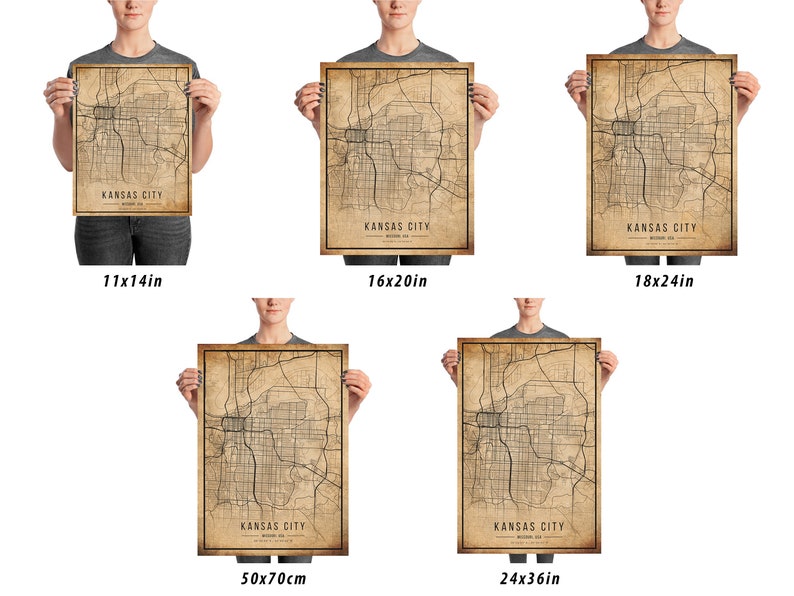 Kansas City Vintage Map Poster Kansas City Old Map Grunge | Etsy