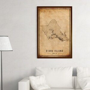 Cartaz do mapa vintage da ilha de O'ahu, mapa antigo da ilha de O'ahu, mapa da ilha de O'ahu grunge, decoração antiga havaiana, impressão de mapas da ilha de O'ahu, tela imagem 7