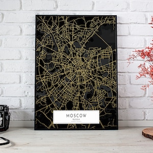 Moskau Straßen Karte Dekor, Moskau Stadt, Russland Hauptstadt, Gold und Schwarz Karte, Moskau Karte, Moskau Print, Russland Poster, Moskau Glitzer Gold