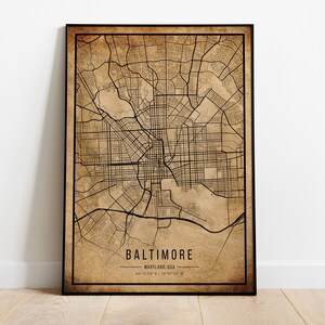 Baltimore Vintage Map Poster, Baltimore Old Map, Grunge Baltimore Map, Maryland Old Decor, Rustic Wall Art, Baltimore City Maps Imprimir
