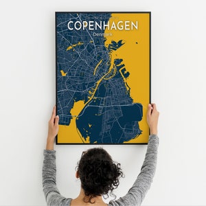 Copenhagen Blue Map Art Print: Denmark City Poster