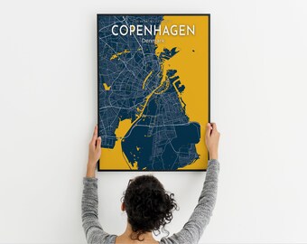 Stampa artistica della mappa blu di Copenaghen: poster della città di Danimarca