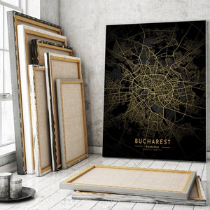 Pôster do mapa dourado de Bucareste, pôster da cidade de Bucareste, mapa de Bucareste para impressão, mapa da cidade para presente romeno, mapa dourado e preto, mapa impresso de Bucareste